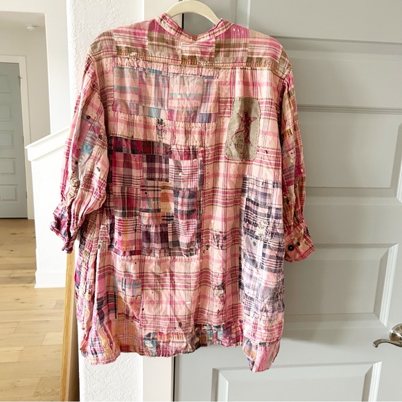 NWT Magnolia Pearl Mads Top Plaid Bleach Patchwork Free People - Picture 5 of 14
